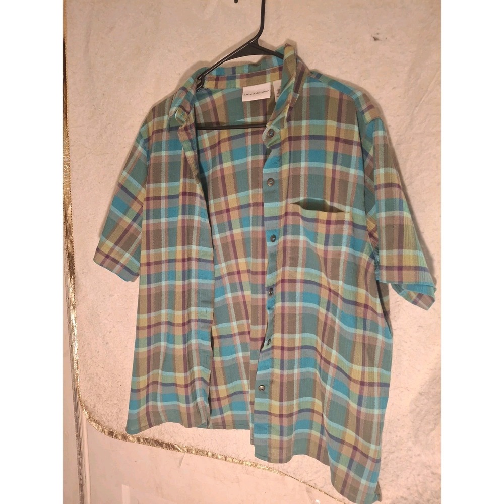 Alfred Dunner Women Size 16 Plaid Button Up Blouse Shirt Cotton